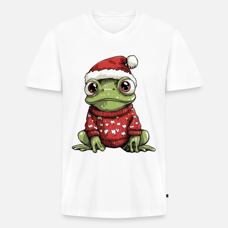 Frosch Weihnachten Comic - Männer Premium Bio T-Shirt mit V-Ausschnitt - Weiß
