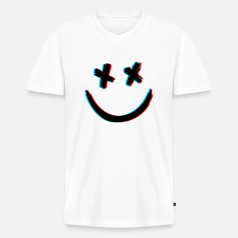 DEAD SMILE 3D - Männer Premium Bio T-Shirt mit V-Ausschnitt - Weiß