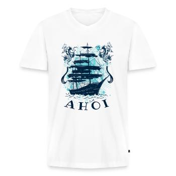 Ahoi ihr Landratten - Männer Premium Bio T-Shirt mit V-Ausschnitt - Weiß - Vorne - Nico (187cm)