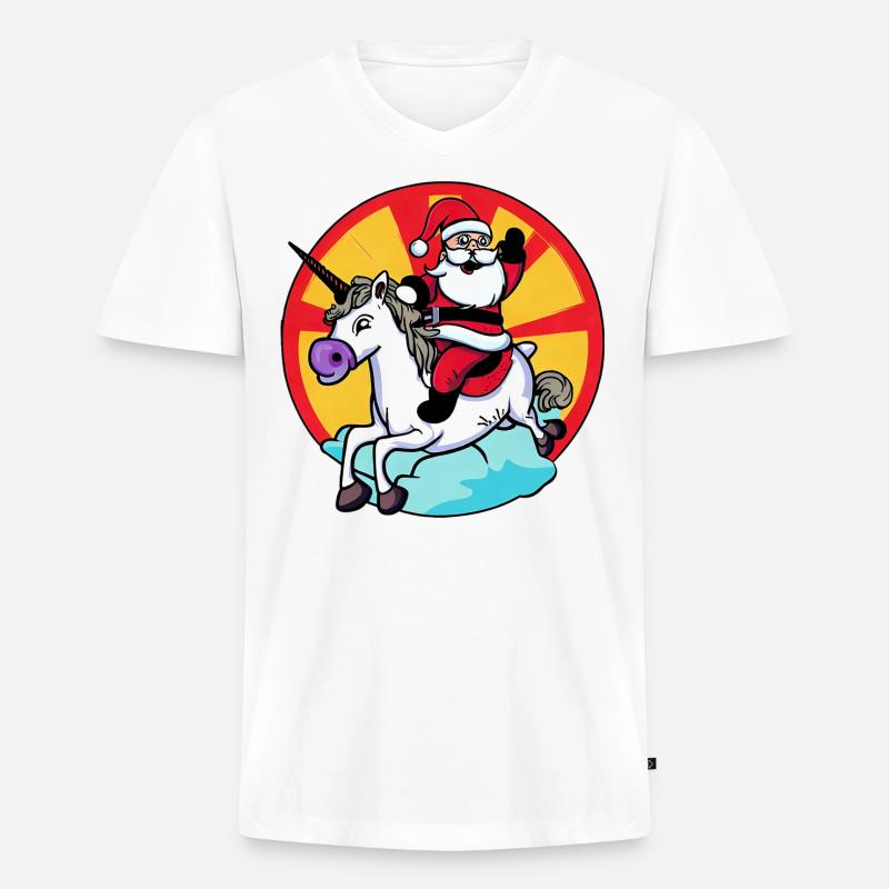 Einhorn Weihnachtsmann - Männer Premium Bio T-Shirt mit V-Ausschnitt - Weiß