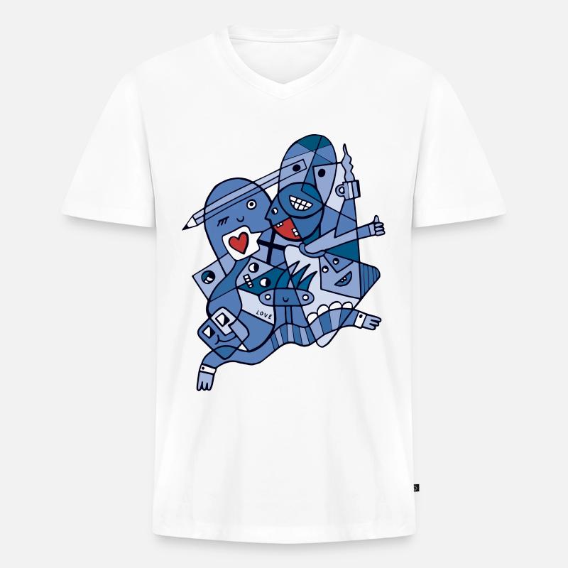 Harmonie in Vielfalt Blaue Version - Männer Premium Bio T-Shirt mit V-Ausschnitt - Weiß