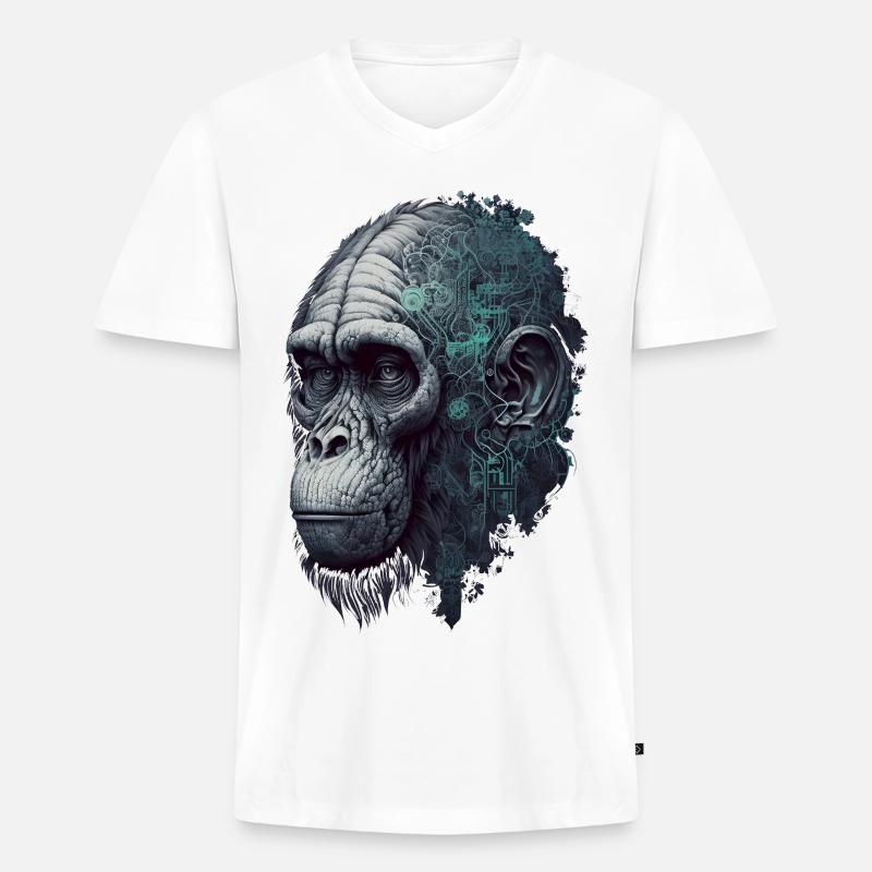 KI-gesteuerter Affe - Männer Premium Bio T-Shirt mit V-Ausschnitt - Weiß