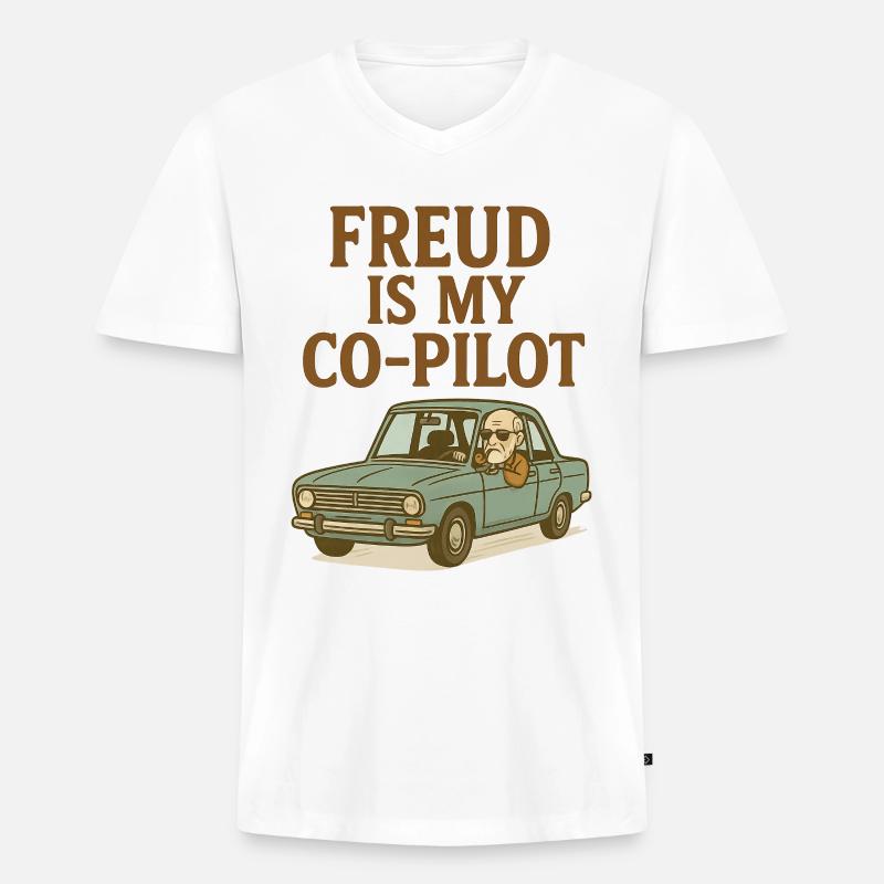 Freud ist mein Co-Pilot - Männer Premium Bio T-Shirt mit V-Ausschnitt - Weiß