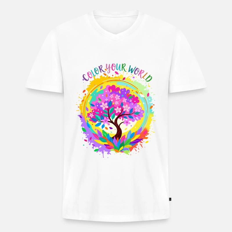 Farbenfroher blühender Baum - Männer Premium Bio T-Shirt mit V-Ausschnitt - Weiß