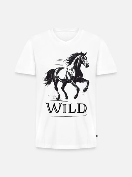 Wildes Pferd im Schwarzweiß - Männer Premium Bio T-Shirt mit V-Ausschnitt - Weiß