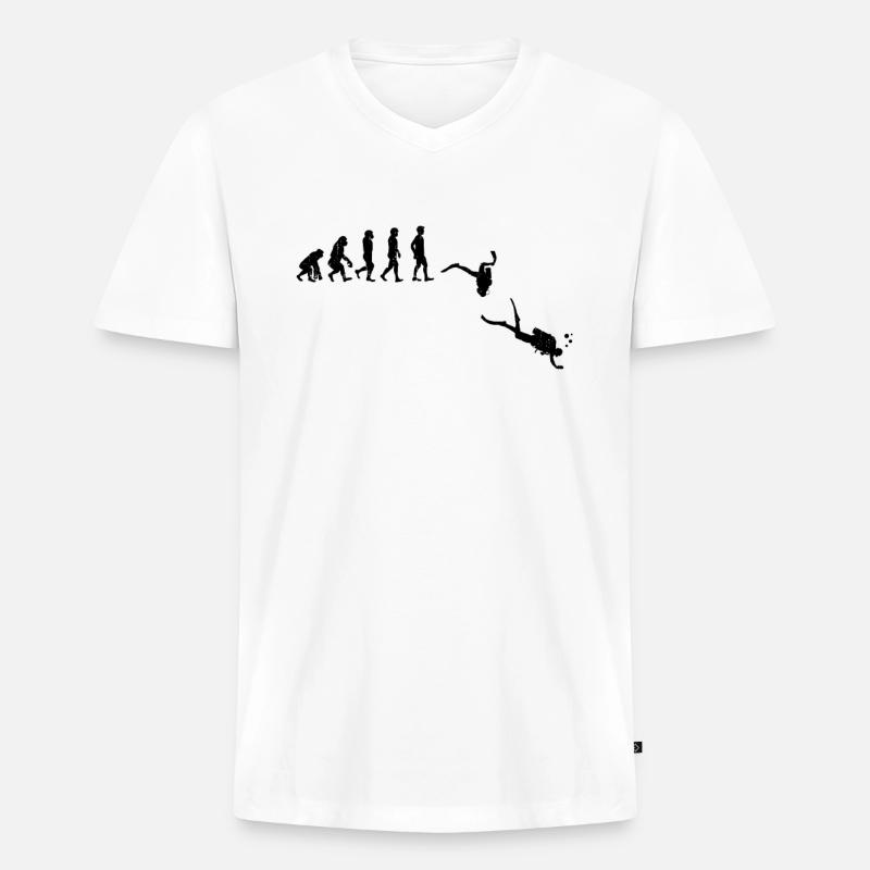 Evolution Taucher - Männer Premium Bio T-Shirt mit V-Ausschnitt - Weiß