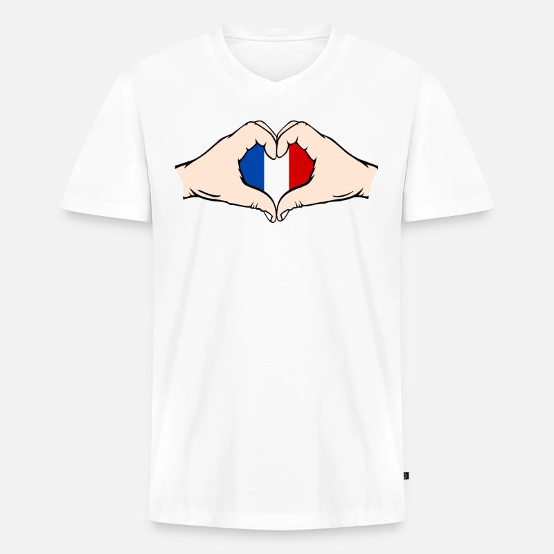 Frankreich Herzform mit Hände - Männer Premium Bio T-Shirt mit V-Ausschnitt - Weiß