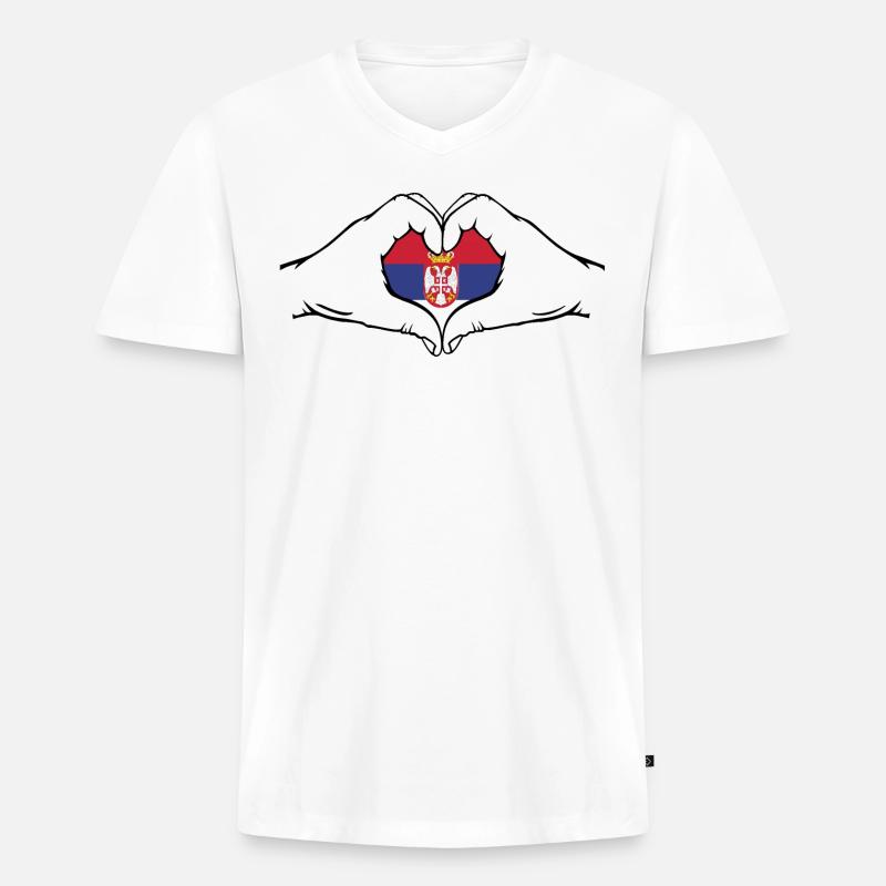 Serbien Flagge Herzform - Männer Premium Bio T-Shirt mit V-Ausschnitt - Weiß
