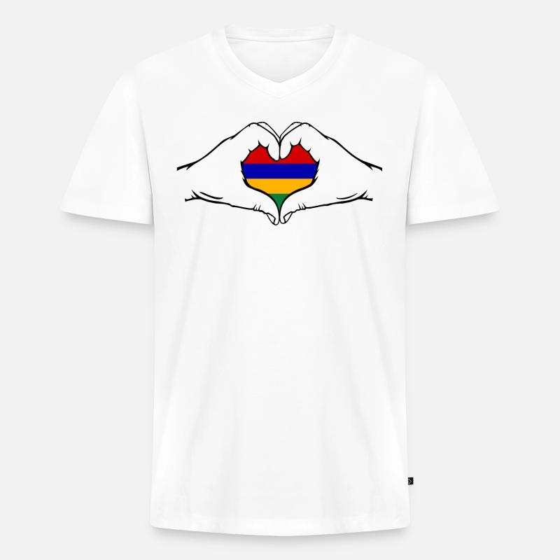 Mauritius Flagge Hände Herzform - Männer Premium Bio T-Shirt mit V-Ausschnitt - Weiß