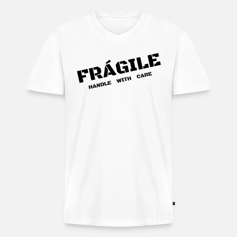 FRÁGILE - Männer Premium Bio T-Shirt mit V-Ausschnitt - Weiß