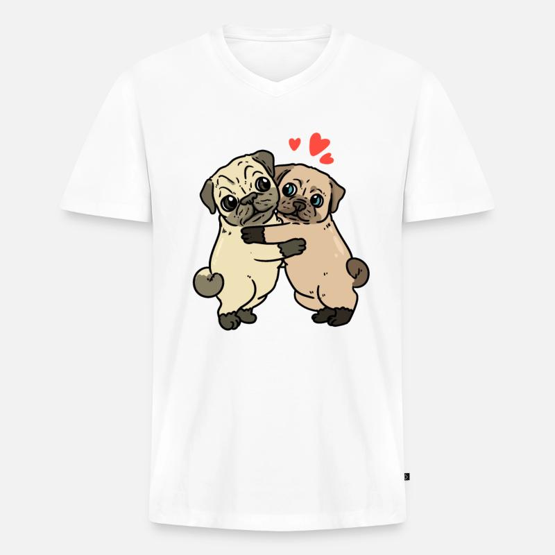 Möpse | Mops - Männer Premium Bio T-Shirt mit V-Ausschnitt - Weiß