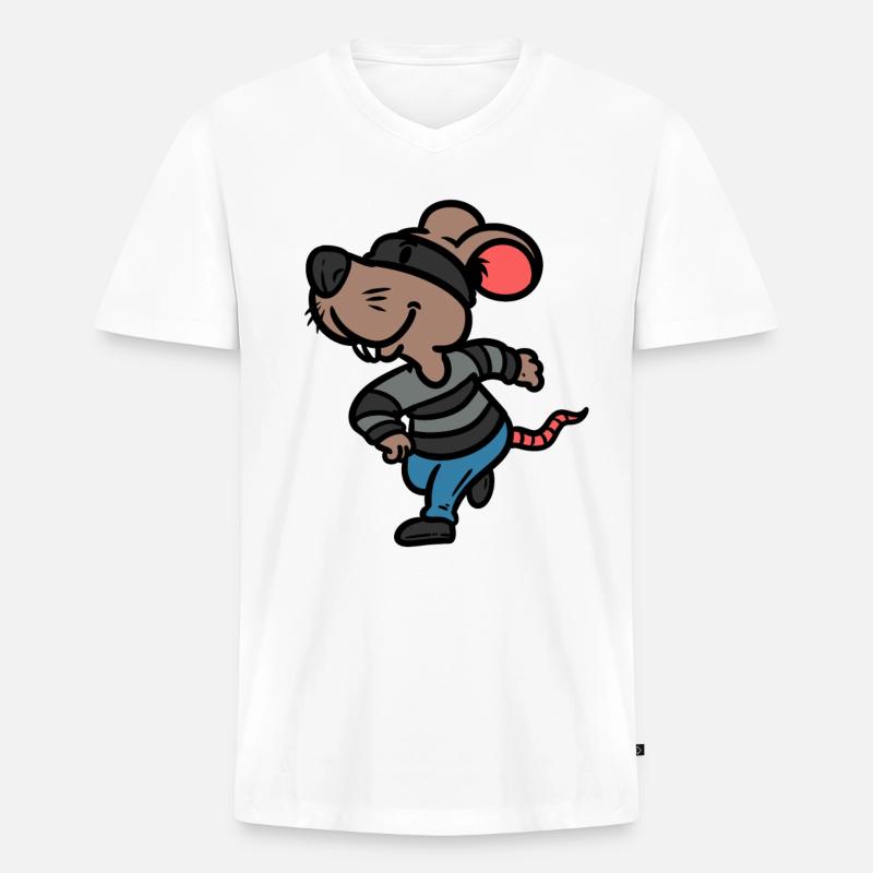 Robber Mouse Robber Maus - Männer Premium Bio T-Shirt mit V-Ausschnitt - Weiß