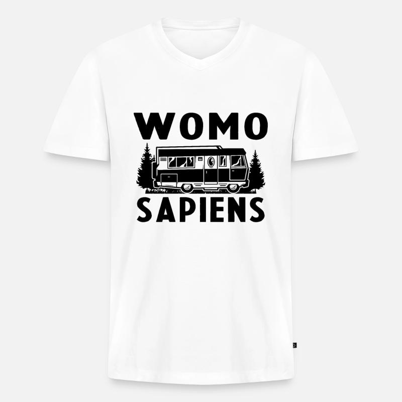 Womo Sapiens Funny Caravan - Männer Premium Bio T-Shirt mit V-Ausschnitt - Weiß