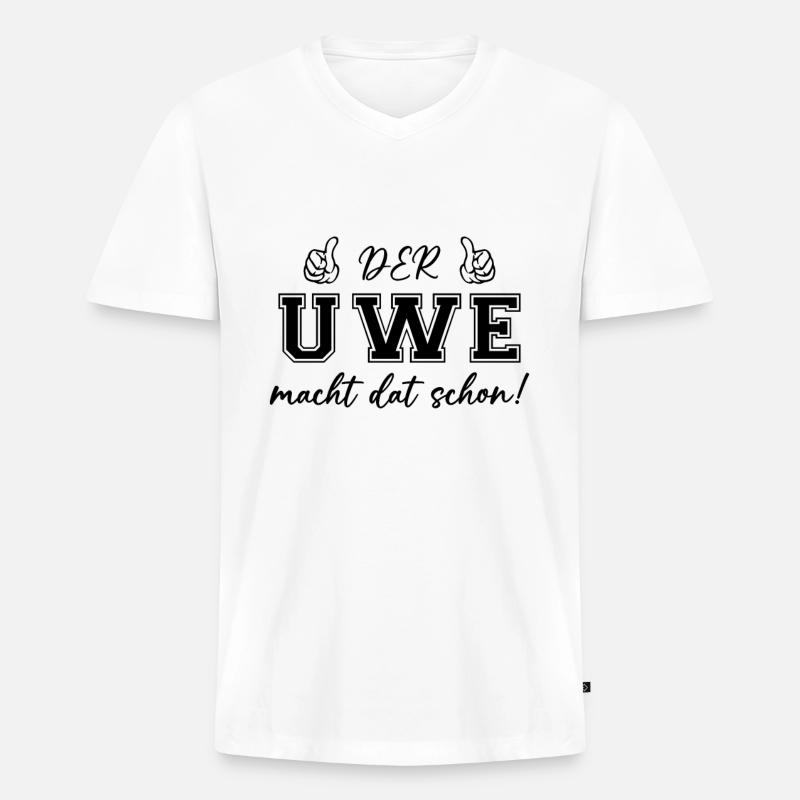 Der Uwe macht dat schon - Männer Premium Bio T-Shirt mit V-Ausschnitt - Weiß