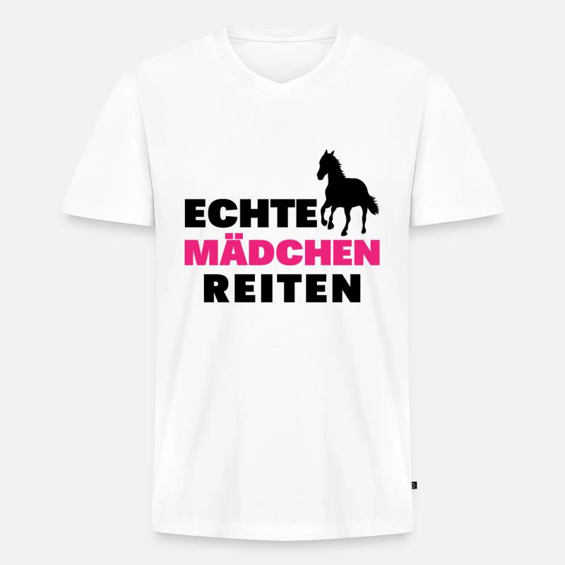 Echte mädchen reiten - Männer Premium Bio T-Shirt mit V-Ausschnitt - Weiß