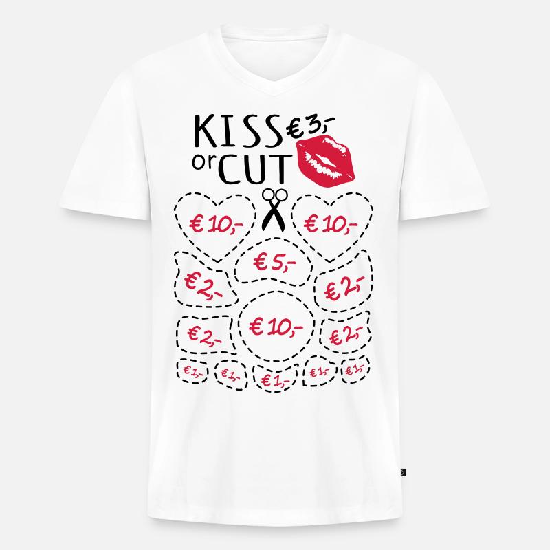 Junggesellenabschied Küssen oder Ausschneiden - Männer Premium Bio T-Shirt mit V-Ausschnitt - Weiß