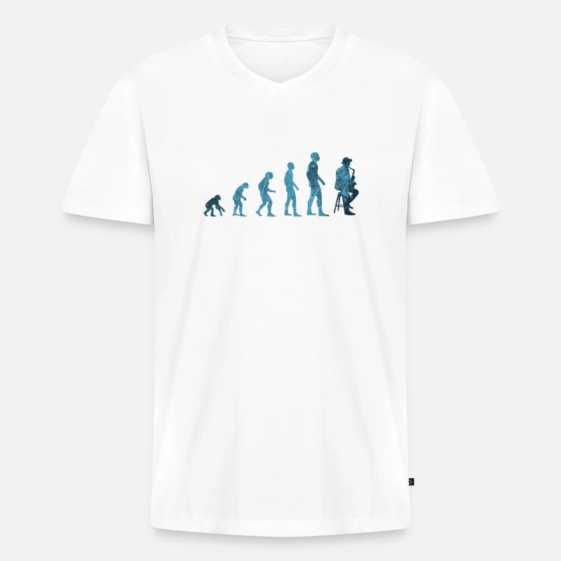 Evolution Saxophon - Männer Premium Bio T-Shirt mit V-Ausschnitt - Weiß