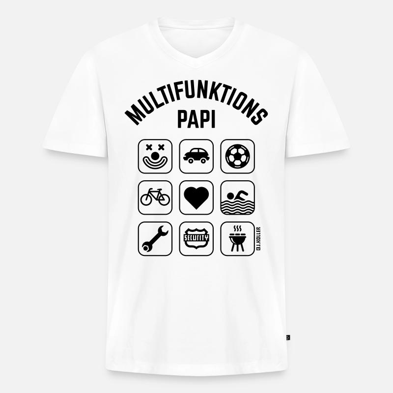Multifunktions Papi (9 Icons) - Männer Premium Bio T-Shirt mit V-Ausschnitt - Weiß