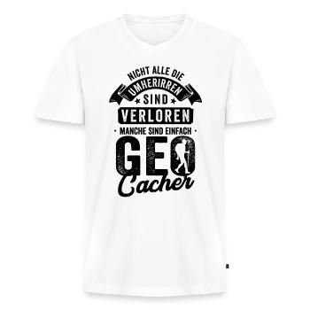 Geocaching Geschenk - Männer Premium Bio T-Shirt mit V-Ausschnitt - Weiß - Vorne - Nico (187cm)