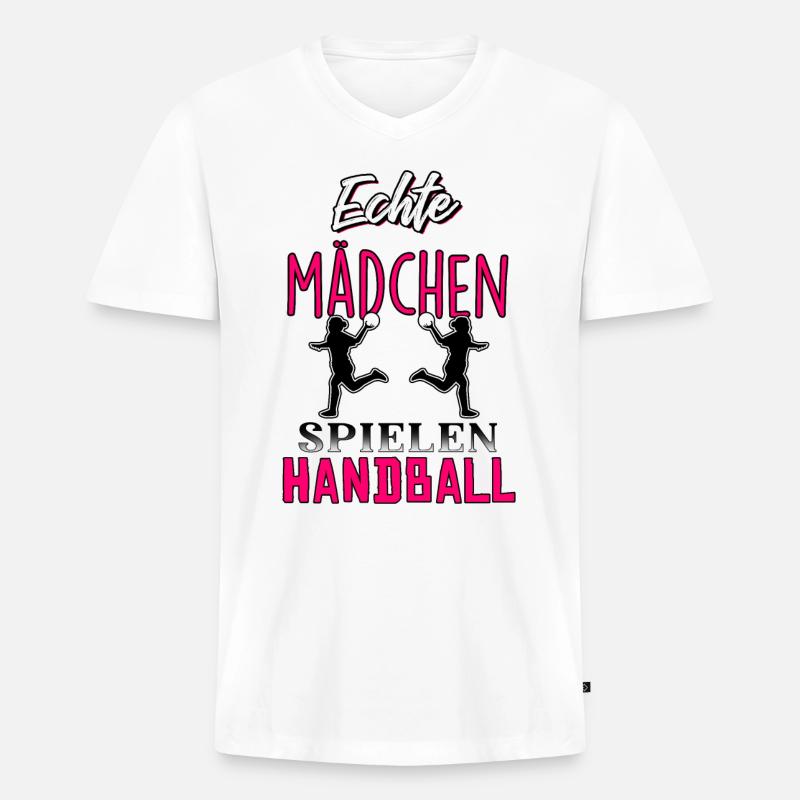 Echte Mädchen spielen Handball - Männer Premium Bio T-Shirt mit V-Ausschnitt - Weiß