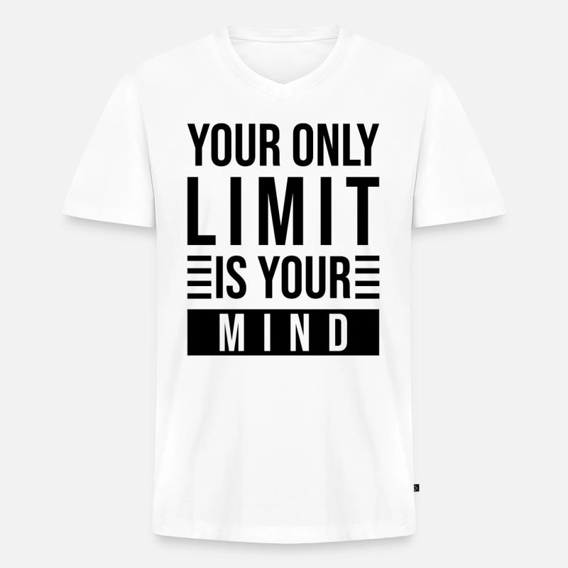 Mindset Spruch Limit Denken - Männer Premium Bio T-Shirt mit V-Ausschnitt - Weiß