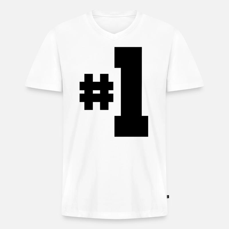 Eins 1 - Männer Premium Bio T-Shirt mit V-Ausschnitt - Weiß