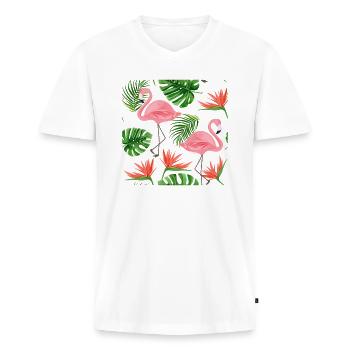 Flamingos Pink bird one leg standing flamingo - Men's Premium Organic T-shirt with V-neck - white - Front - Nico (187cm)