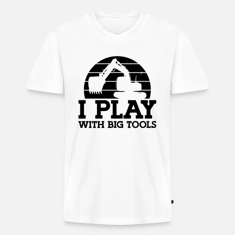 Bauarbeiter Baggern Baggerfahrer Geschenkidee - Männer Premium Bio T-Shirt mit V-Ausschnitt - Weiß
