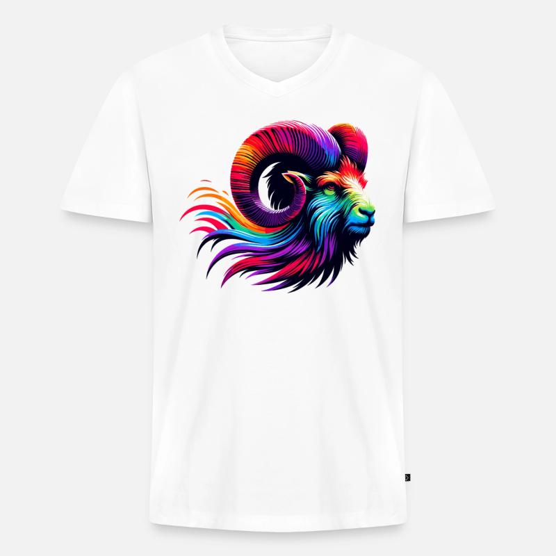 Widder Sternzeichen Lebendiges Regenbogen-Design - Männer Premium Bio T-Shirt mit V-Ausschnitt - Weiß