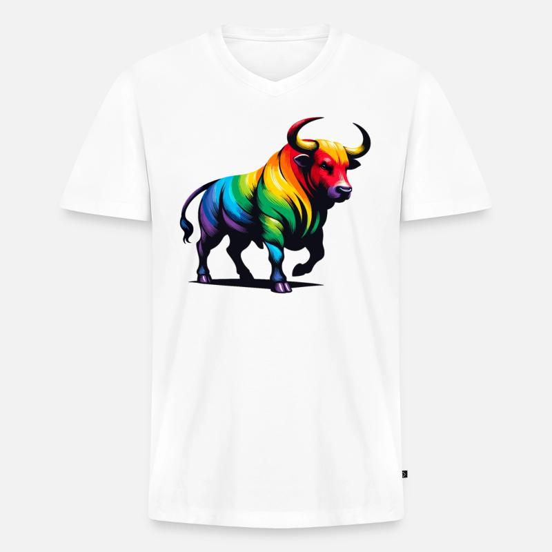 Stier Sternzeichen Sternzeichen Lebendiges Regenbogen-Design - Männer Premium Bio T-Shirt mit V-Ausschnitt - Weiß
