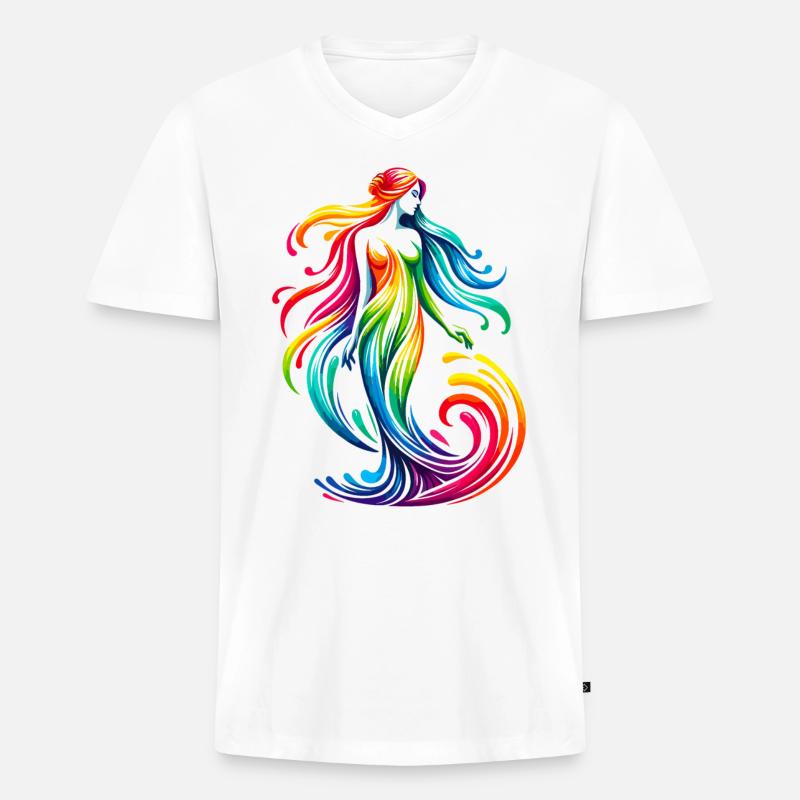 Jungfrau Sternzeichen Lebendiges Regenbogen-Design - Männer Premium Bio T-Shirt mit V-Ausschnitt - Weiß