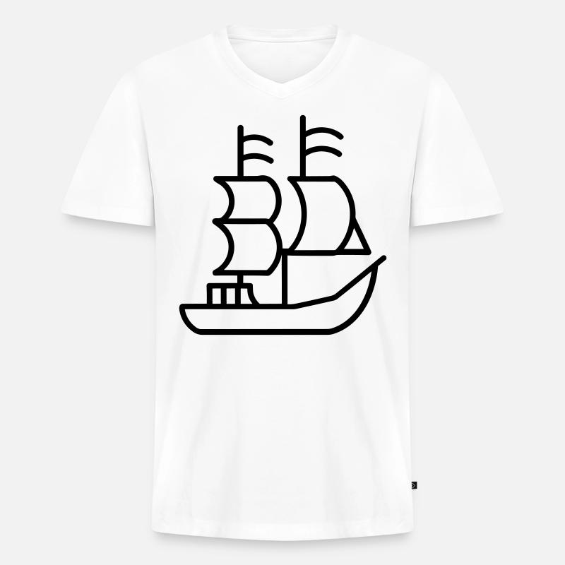 Piratenschiff - Männer Premium Bio T-Shirt mit V-Ausschnitt - Weiß