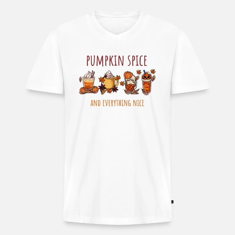 Kürbis Herbst - Männer Premium Bio T-Shirt mit V-Ausschnitt - Weiß