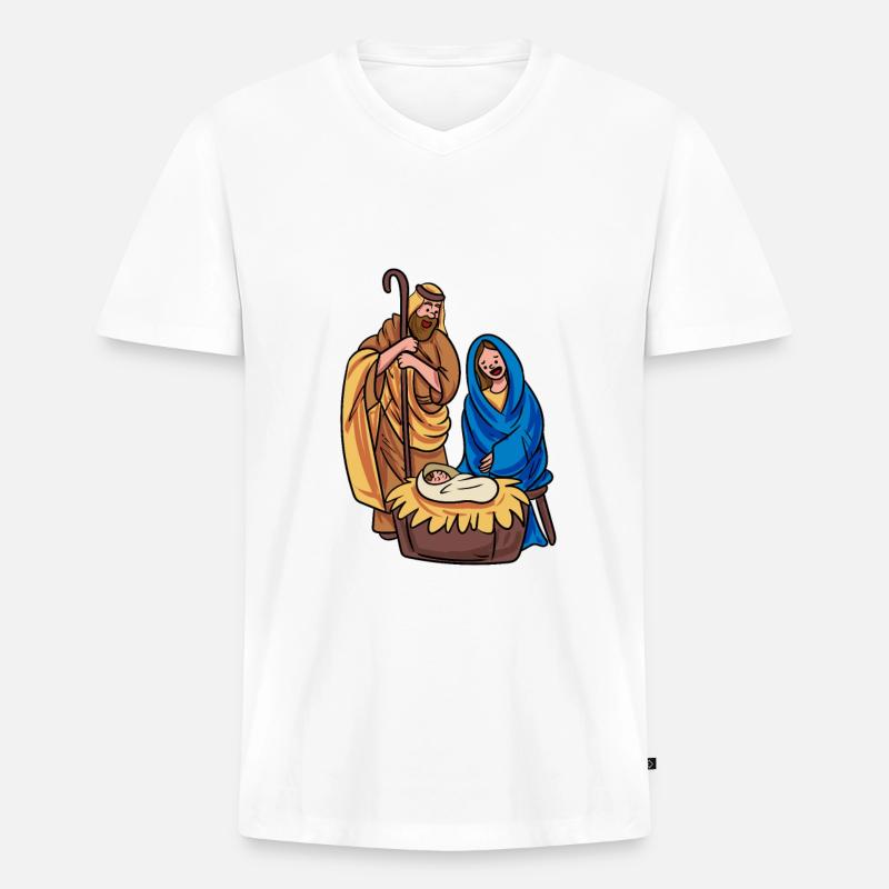 Weihnachtskrippe Krippe Jesus - Männer Premium Bio T-Shirt mit V-Ausschnitt - Weiß