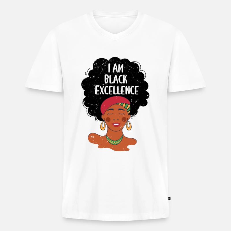 Ich bin Black Excellence - Männer Premium Bio T-Shirt mit V-Ausschnitt - Weiß