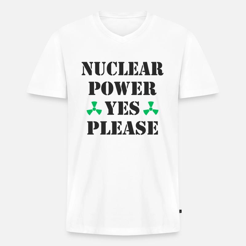 Atomkraft, Ja bitte, Kernenergie - Männer Premium Bio T-Shirt mit V-Ausschnitt - Weiß