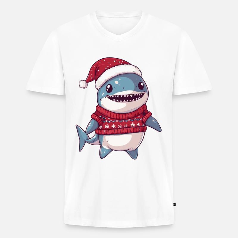 Hai Weihnachten Comic - Männer Premium Bio T-Shirt mit V-Ausschnitt - Weiß