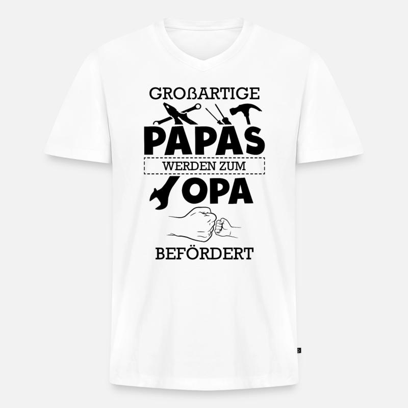 Großartige Papas Opa Befördert - Männer Premium Bio T-Shirt mit V-Ausschnitt - Weiß