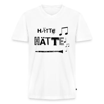 Hätte Hätte Spielt Klarinette - Männer Premium Bio T-Shirt mit V-Ausschnitt - Weiß - Vorne - Nico (187cm)