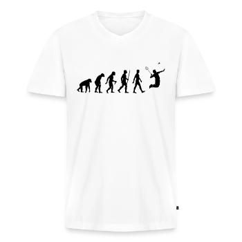 Badminton Evolution Federball - Männer Premium Bio T-Shirt mit V-Ausschnitt - Weiß - Vorne - Nico (187cm)