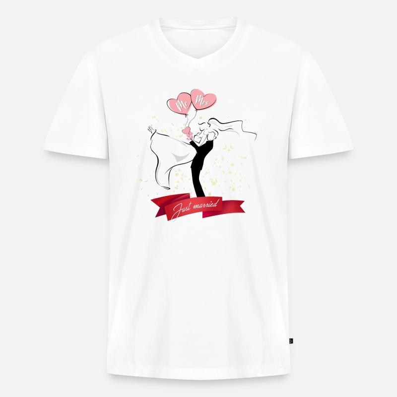 Geschenkidee zur Hochzeit oder zum Hochzeitstag - Männer Premium Bio T-Shirt mit V-Ausschnitt - Weiß