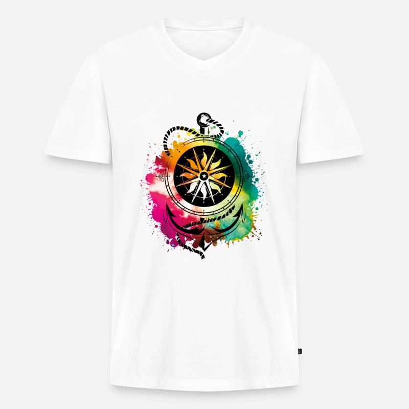 anker kompass seil bunt symbol - Männer Premium Bio T-Shirt mit V-Ausschnitt - Weiß