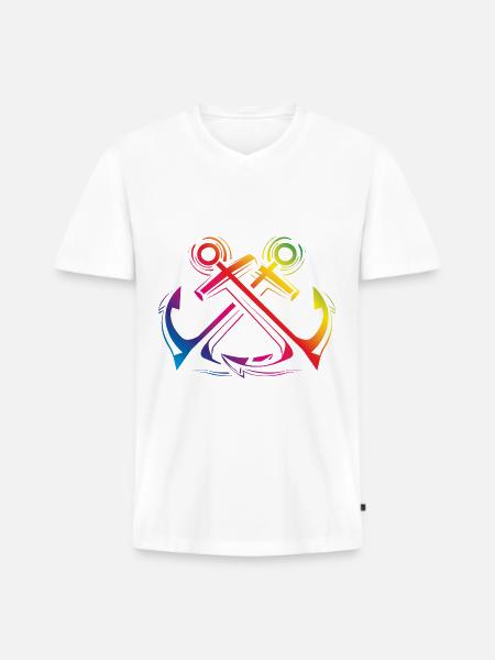 anker symbol bunt - Männer Premium Bio T-Shirt mit V-Ausschnitt - Weiß