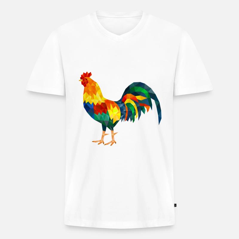 hane polygon farverig kylling gockel - Premium økologisk T-shirt med V-hals til mænd - hvid