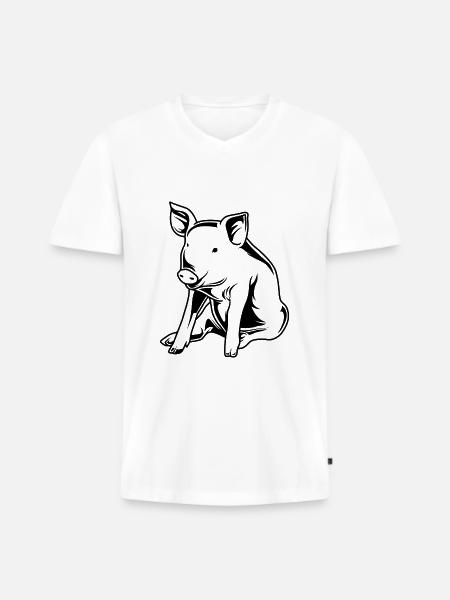 Sagoma di cinghiale scrofa di maiale - Maglietta ecologica premium da uomo con scollo a V - bianco