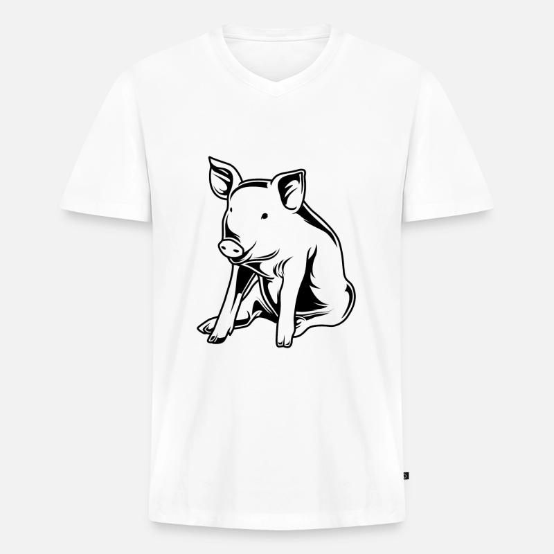 Schwein Sau Eber Silhouette - Männer Premium Bio T-Shirt mit V-Ausschnitt - Weiß