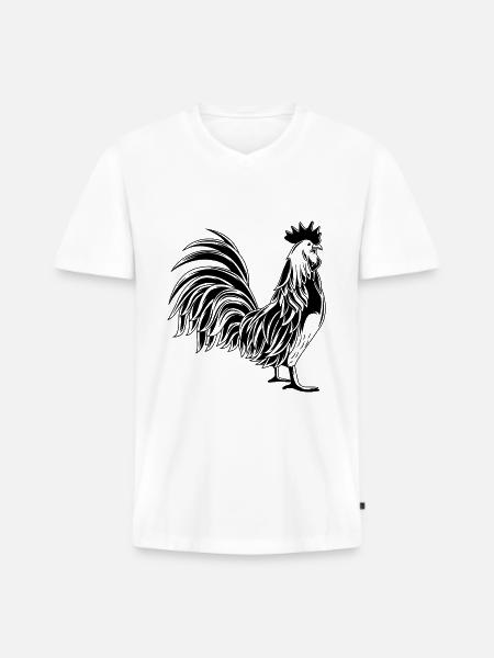 Hahn Gockel Tier - Männer Premium Bio T-Shirt mit V-Ausschnitt - Weiß
