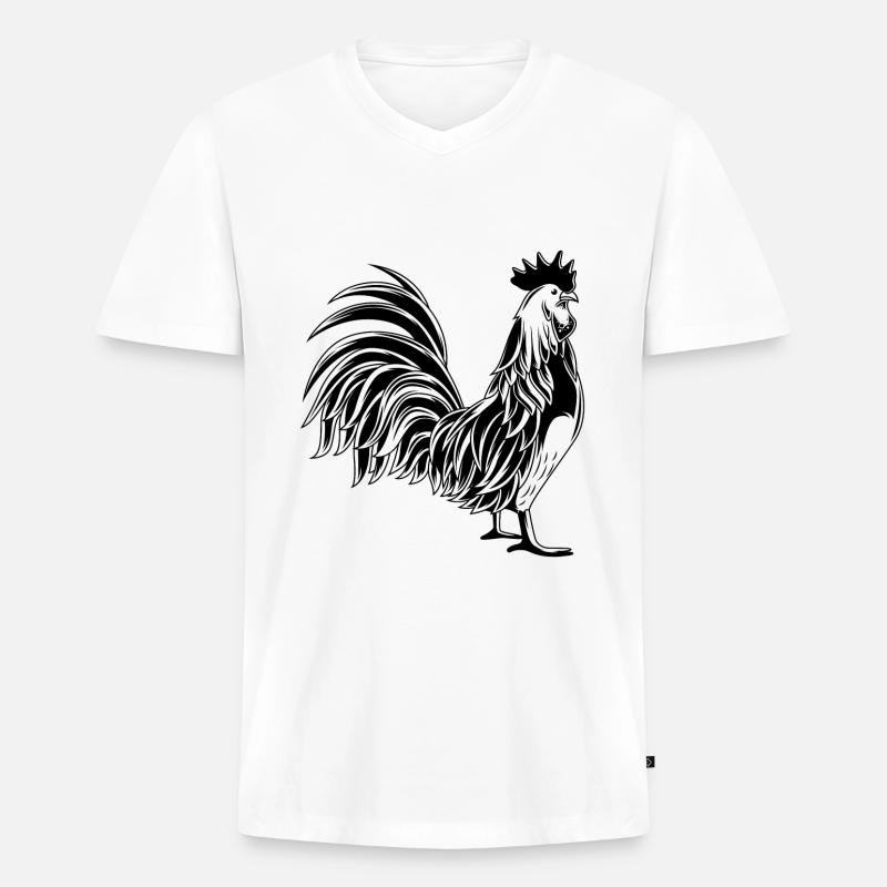 Hahn Gockel Tier - Männer Premium Bio T-Shirt mit V-Ausschnitt - Weiß