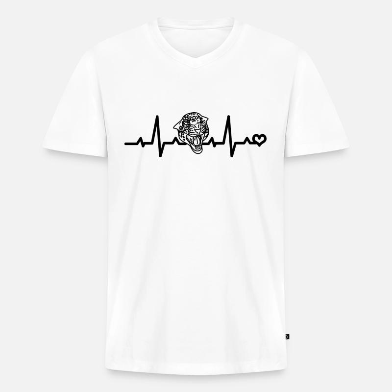 Jaguar Herzfrequenz - Männer Premium Bio T-Shirt mit V-Ausschnitt - Weiß