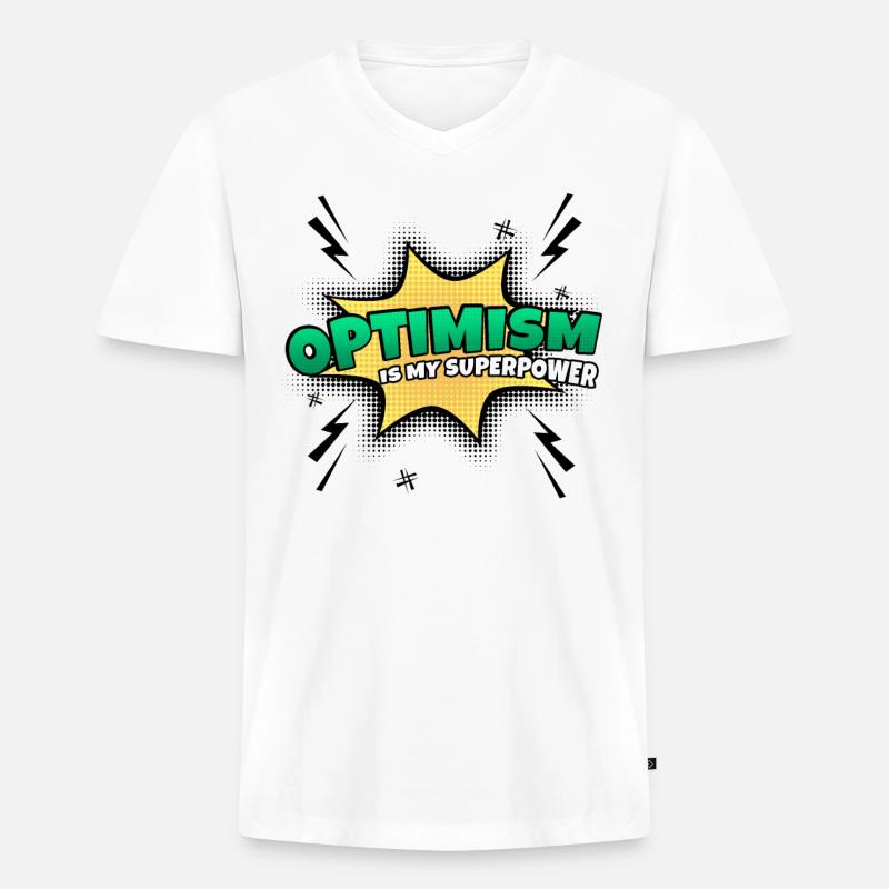 Optimismus Ist Meine Superkraft Eigenschaft - Männer Premium Bio T-Shirt mit V-Ausschnitt - Weiß